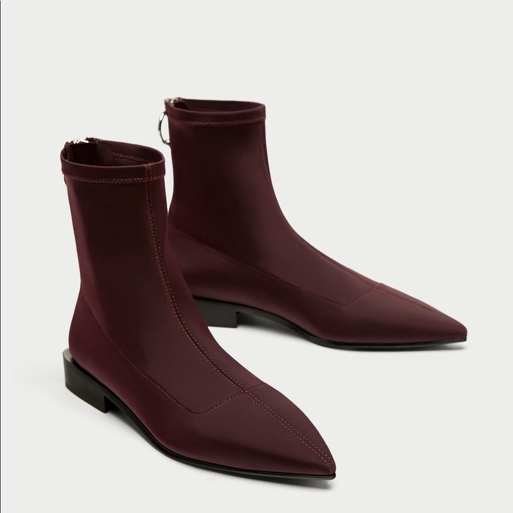 Zara Zip Up Burgundy Boots